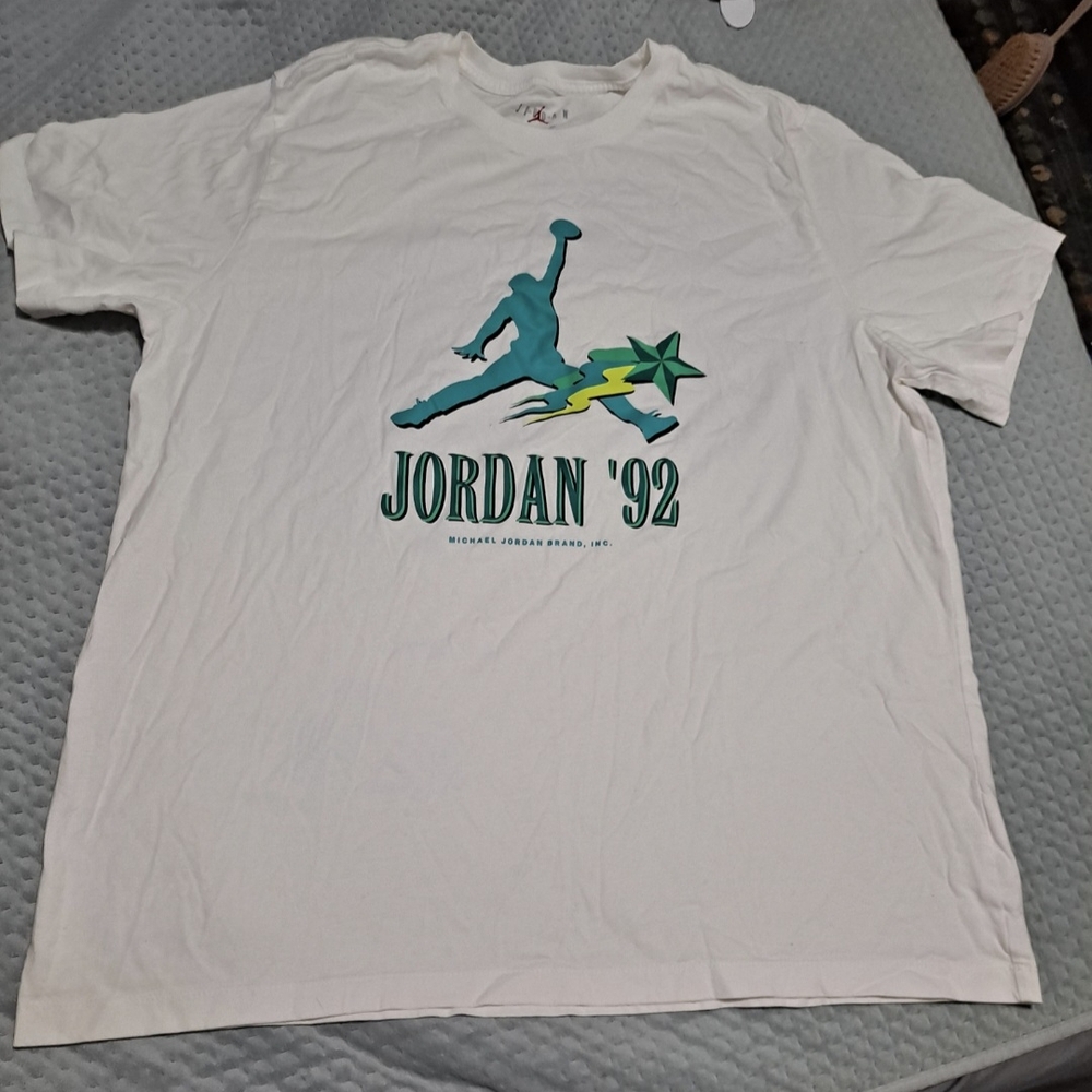 Jordan White Tee with Teal and Yellow Graphic